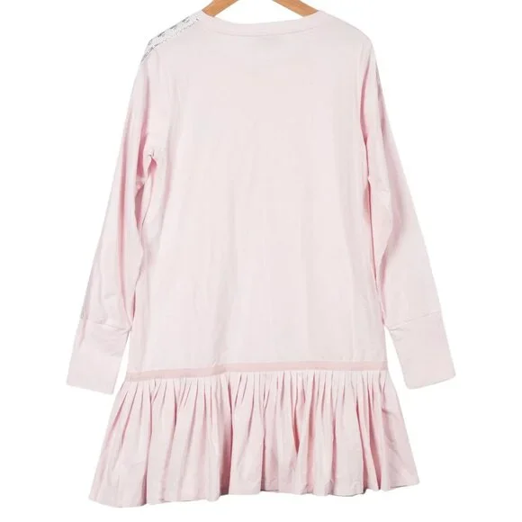 Moncler Girls' Solid Long Sleeve Pink Cotton Dress Size 12 - Picture 2 of 8